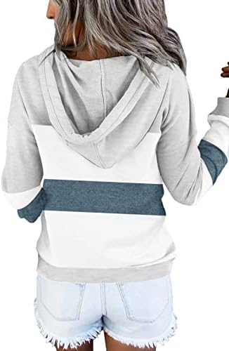 Hoodies de bloco de cores femininos de Etcyy tampos de manga comprida Button Casual Casual Pullover para baixo Sorto com bolso