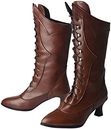 Botas de cowboy para mulheres bezerro largo cowgirl Fashion Lace Up Western Leather Boots Point Toe Knee High Shoes