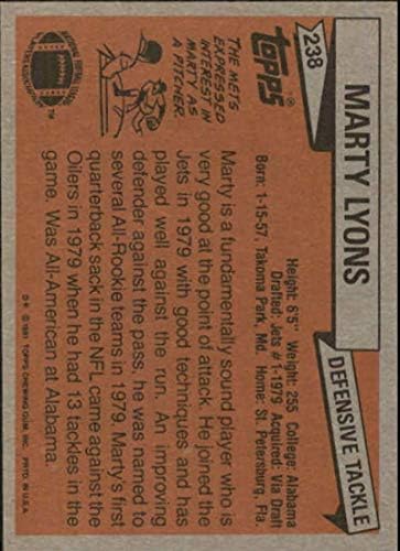 1981 TOPPS #238 Marty Lyons NY Jets NFL Cartão de futebol NM-MT