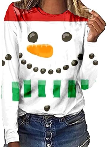 Camisa de Natal casual para mulheres Slim Fit Funny Funny Slave Longa Árvore de Natal Holida de neve T-shirt casual