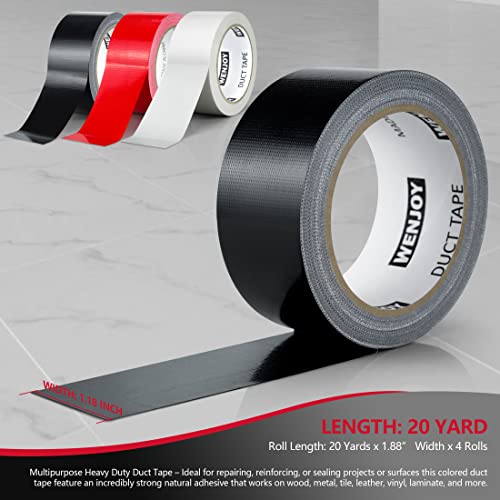 Wenjoy Red Tape Red Duct Fita para uso pesado rolo à prova d'água, 1,88 polegada x 20 jardas, adesivo ultra forte, ductilidade flexível para metal, madeira, couro ou superfícies de vinil, fácil de rasgar à mão