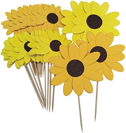 Mybbshower Orange Daisy Party Picks Cupcake Toppers Paltos de dente Picks Girls Girls Baby Churche Party Decorações de festas de