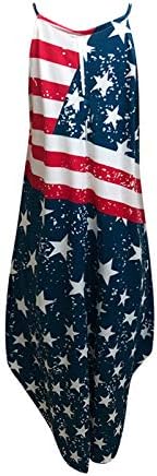 4 de julho Maxi Vestidos para mulheres de verão Casual Boho Dress EUA Flag Cami Scoop Scoop Stars Sundresses