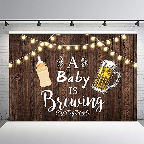 Mehofoto Um bebê está fabricando luzes de pano de fundo de chá de cerveja Luzes de glitter de verão Rústico Faculdade de cerveja de madeira para fotografia Booth Bolo Decorations Banner 7x5ft