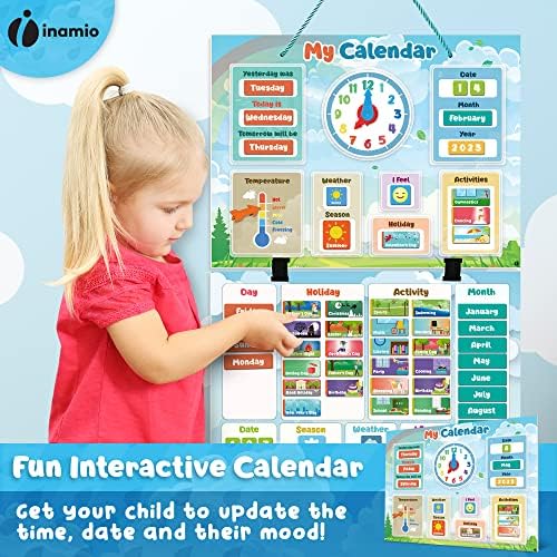 Calendário de crianças magnéticas para aprendizado - calendário da sala de aula, calendário pré -escolar para crianças - calendário de crianças, calendário de ímãs para crianças - gráfico de dias da semana para crianças - hoje, mensalmente e clima