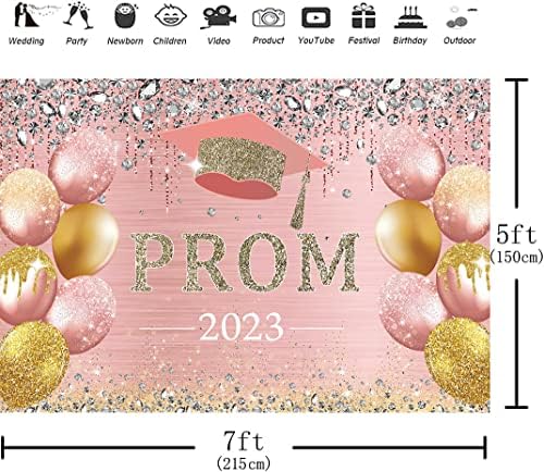 HILIOENS PROM 2023 BANNER CENTRA DE CATURA DE 2023 Graduação Decorações de festas de baile de formatura rosa rosa Pink Balão Celebração Backgramento 84 × 60 polegadas