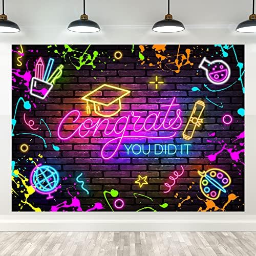 Cenário de graduação de néon de imirell 7wx5h pés parabéns você fez isso parabéns graduados graduados colorido graffiti polyster mabil tijolo de fotografia rústica panothions shoot de foto decoração decoração de adereços