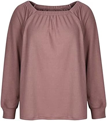 Tops de suéter de malha para mulheres quadradas de pescoço solto túnicas de outono de manga comprida fora do ombro Casual Dolman Solid Top Tee