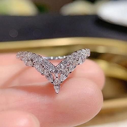 Simples diamante incrustado zircão v em forma de princesa no engajamento Promise de promessa com jóias de moda para adolescentes