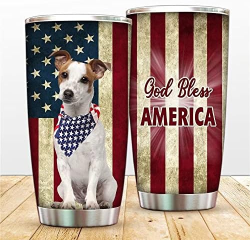 Deus abençoe Americi - Tumbler de bandeira de cachorro com caneca de caneca de aço inoxidável de tampa de viagem canecas de café aço de aço a vácuo xícaras de água para bebidas de gelo ＆ Beveragem quente 20oz