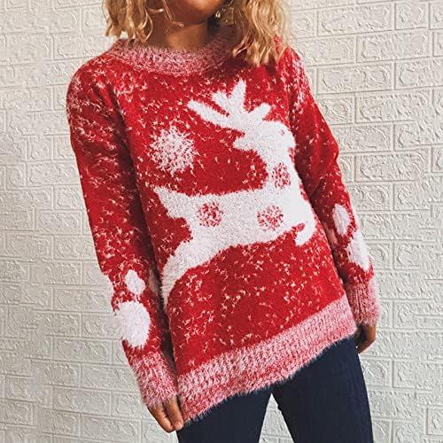 Christmas Chunky Knit suéteres para mulheres modernas de rena fofas túnicas de floco de neve túnica solta de manga longa casual