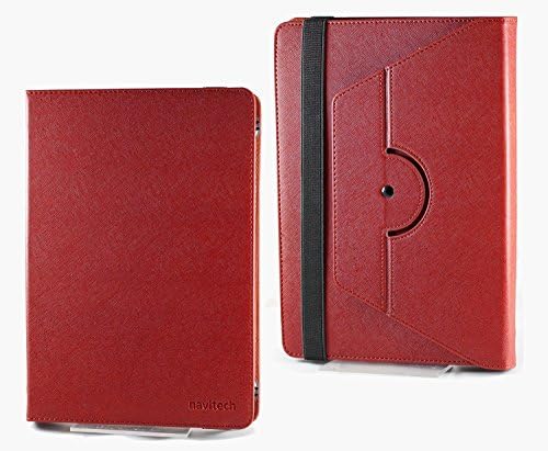 Capa de couro Faux Red Faux Red Navitech com 360 suporte de rotação compatível com o Acer Iconia One 10