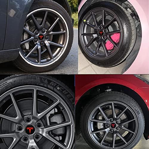 4pcs Black Red Rod Wheel Centro Kit e Tampa de porca de Lug Compatível com Tesla Modelo 3/Y/S/X