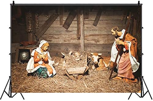 LEOWEFOWA Natividade cenário para fotografia de 7x5 pés de nascimento de Jesus Virgem Maria e Joseph Cattão Bíblia História Igreja Decoração de Santuário
