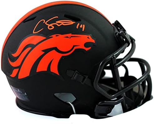 Courtland Sutton assinou o mini capacete de Denver Broncos Eclipse - JSA W Auth *Orange - Mini capacetes autografados da NFL