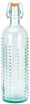 Amici Home Urchin Clear Green com acabamento texturizado 12 e 34 oz Drinkware de vidro reciclado, conjunto de 6 copos e garrafa