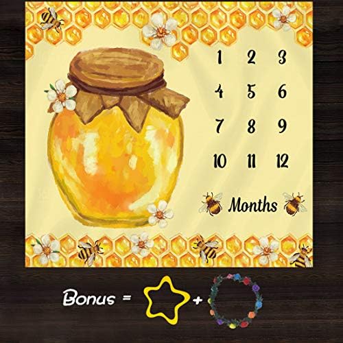 O tema das abelhas Baby Monthly Milestone Blanket, Flanela macia de 48x40in, fundo de jarra de mel, presentes para a mãe recém