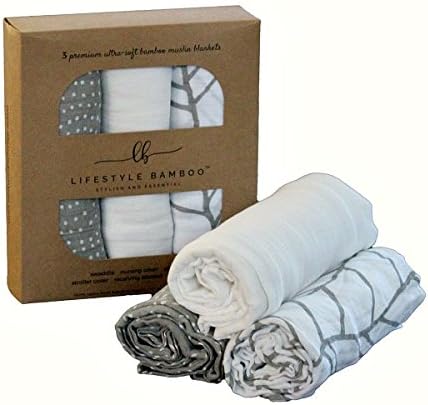 Estilo de vida Bambu Bamboo Swaddle Cobertors - de musselina de bambu Cobertor - 3 PK - Ultra Soft - Leve - Respirável