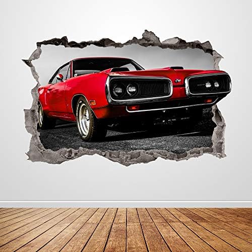 Decalque de parede do carro vintage Smashed 3D Graphic Dodge Wall Sticker Art Mural Poster Crianças Decoração do