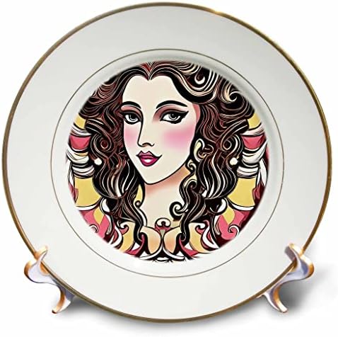 3drose Art Nouveau Mulher. Presente jovem e agradável de ouro e cor rosa - pratos