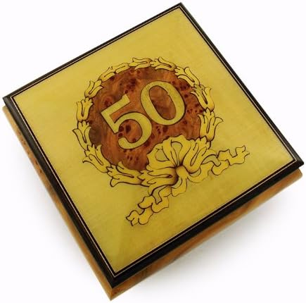Extraordinário 50º aniversário/aniversário com Gold Wreath Music Box - muitas músicas para escolher - Bridge Over Troubled Water