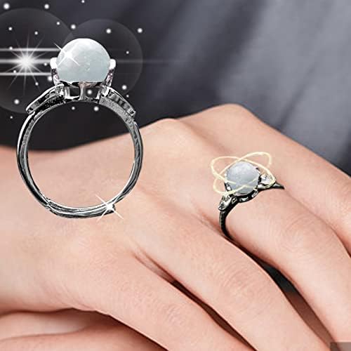 Anéis de casamento para mulheres brancas banhadas prateadas naturais jade anel de anel de anel giration rotação de cristal de cristal ajustável Ringos de cobre anéis de cobre para meninos