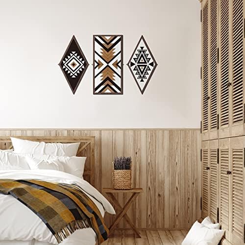 3 peças rústicas boho diamante sinal de madeira signo vintage decoração de parede de cogumelos decoração de cozinha asteca rústica de madeira de cogumelo emoldurado