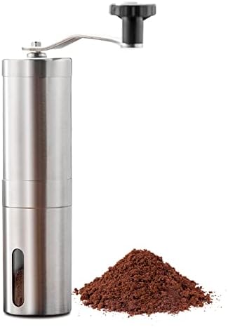 Qiyuexes Manual Cafeter Grinder, moedor de café cerâmica Burr, moedor de café portátil com casca de aço inoxidável e alça removível