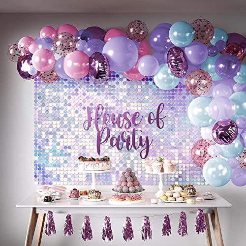Casa da festa Blue Shimmer Wall Wall Cenário - 12 painéis cenário redondo de lantejoulas para decorações de aniversário |