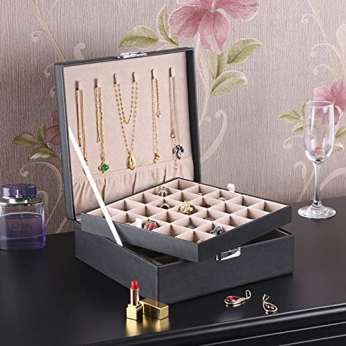 Organizador de brechas de bewishome 50 Slots Jewelry Box com ganchos de colar, 2 bandejas empilháveis, breol de jóias