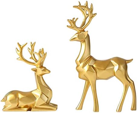 Bliweek Nordic Style Origami Elk ， Resina Sitring Standing Deer estátuas, estatuetas de renas ， Ornamentos da sala de estar Gabinete de vinhos Gretos do armário de vinho para decoração em casa （Um par）
