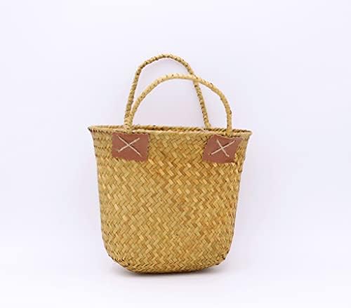 Sawqf tecido de flor de flores seco Ornamento Ornamento Vintage tecido de cesta de cesta de vime Bolsa de armazenamento de transporte