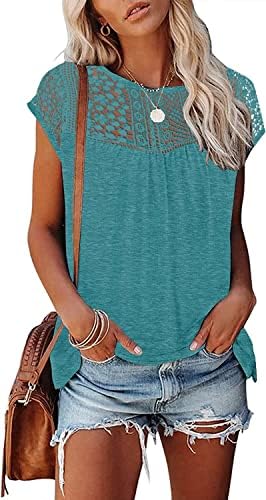 Etcyy feminino tampa de tampa Tops 2023 Tops de impressão floral moderna Tops de verão solto lace t Blushs