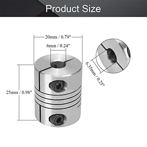 Acoplamento do eixo de figuramento de 6 mm a 6,35 mm L25XD20 Conector flexível Conector Junta máxima Velocidade máxima 8000rpm