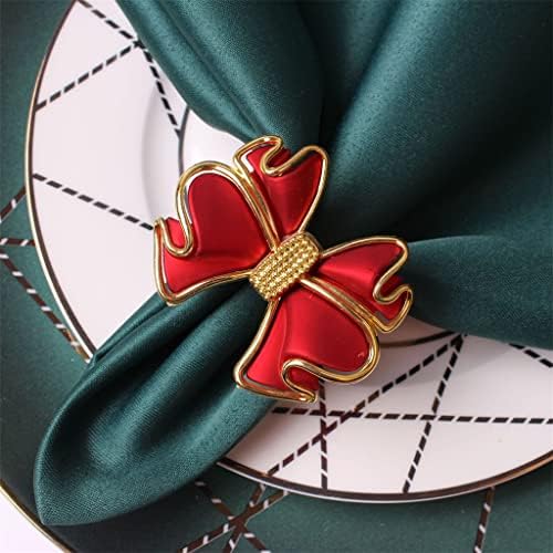N/A Christmas Red Bow Nabking Rings Fivele com Diamond Table Decor de Diamond Nasca de Gold Decoração de Mesa de Mesa do