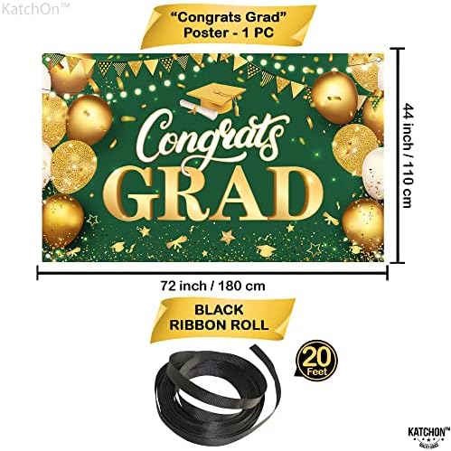 Katchon, faixa de graduação verde XTRALARGE - 72x44 polegadas, parabéns Banner de graduação com adereços de cabine de fotos de graduação - pacote de 33 | Cenário de graduação, adereços de fotos para decoração de graduação classe de 2023