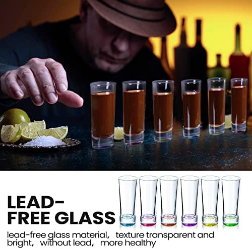 Yinder 24 PCs 2 oz de altura de vidro conjunto de copos pesados ​​copos de tiro transparente copos coloridos copos pequenos copos reutilizáveis ​​para beber uísque vodka licor de vinho