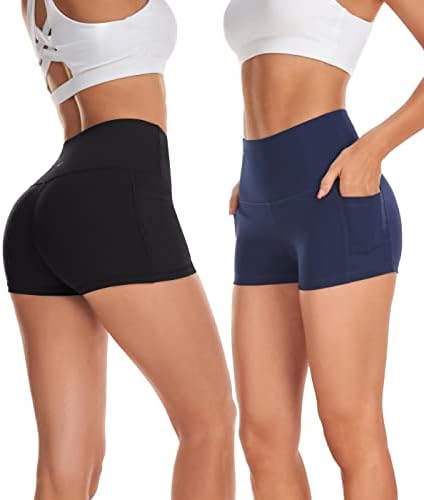 Legend Women's 2 pack nua sentimento de shorts de ioga macia amanteigada - 3 / 8 Alta cintura Treino de moto de motonete com bolsos