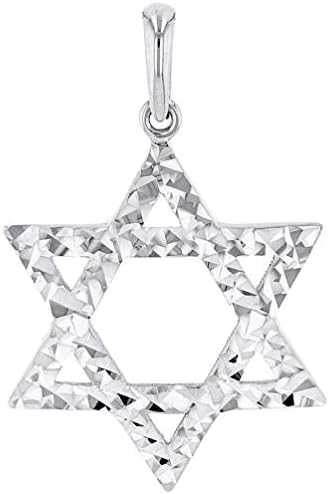 Solid 14k White Gold Gold Textury Hebray Star of David Pinging Colar