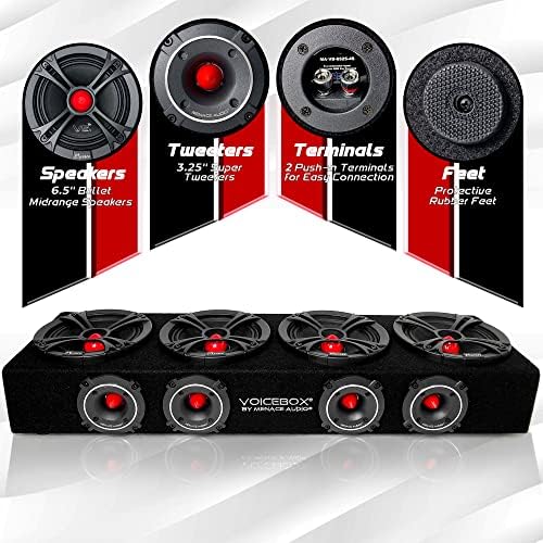 Menace Audio VoiceBox 4-6.5 Gabinete médio e 2000W Pacote de amplificador de 2 canais-vermelho