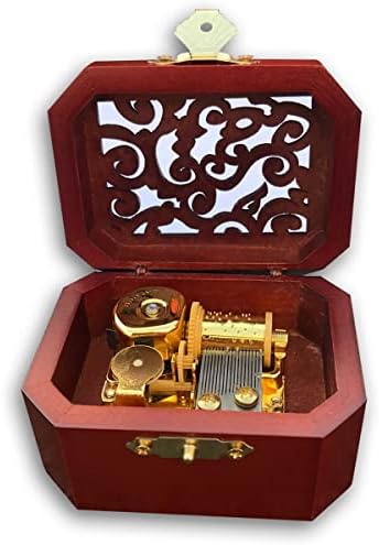 Binkegg Play [Speak Softly Love] Brown Color Wooden Hollow Out Wind Up Music Box com Sankyo Musical Movement