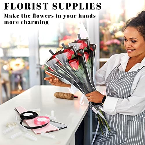 204 PCS Kit de embalagem de flores inclui 100 bolsas de embrulho de flores únicas de uma única manga de rosca de buquê 100