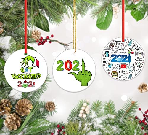 Dinjin Christmas Ornamentos 2021 ， enfeites de Natal personalizados para a árvore de Natal ， Pintura de dupla face decoração de Natal