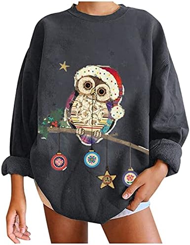 Melas de moletons femininos fofos e engraçados Crewneck Christmas Cute Owl Graphic Plouse Tops Blouse camisetas de suéter de manga comprida