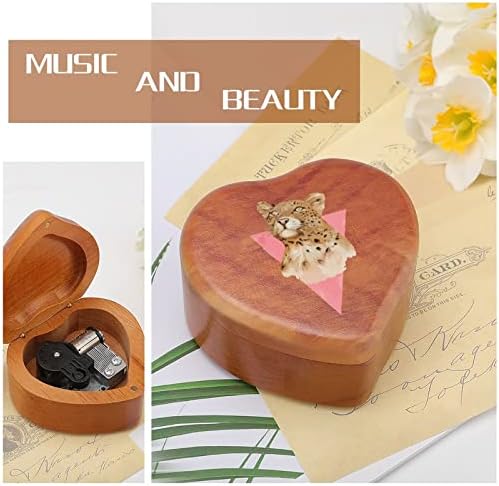 Caixa de música de madeira de leopardo rosa Caixa de música do formato de coração