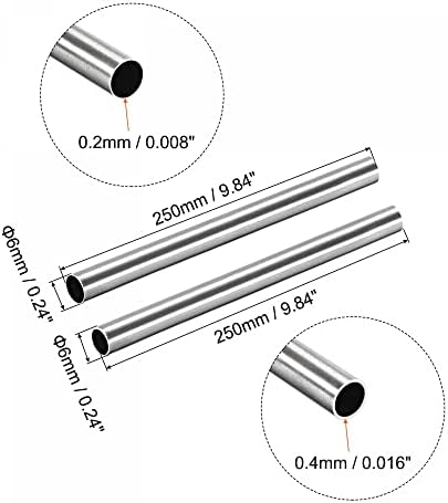 UXCELL 304 Tubulação de aço inoxidável 6mm od 0,2 mm/0,4mm de espessura da parede de 250 mm de comprimento de 4