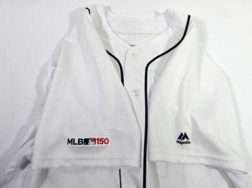 2019 Detroit Tigers Niko Goodrum 28 Jogo emitiu White Jersey MLB 150 Patch 42 4 - Jogo usado MLB Jerseys