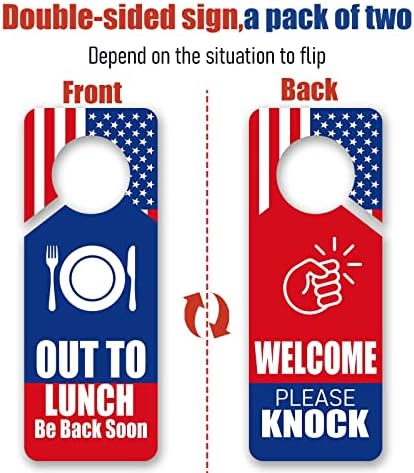 Para almoçar maçaneta cabide, sinal de boas-vindas, por favor, bata sinal da porta americana Design de bandeira americana 3,35 x 8.86-Double do pacote de 2 para casa em casa