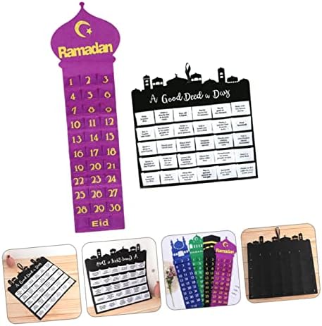 Operitacx 6 PCs Calendário de decoração roxa do calendário Eid para crianças Ornamentos brancos Calendário de contagem
