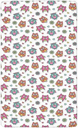Owls tema ajustado mini folhas de berço, lençóis mini-berços portáteis folhas de colchão de colchão macia ou lenha de cama de criança, 24 x38, multicolor